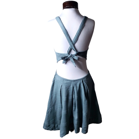 Free People "Jump to it" Mini Criss Cross Back Side Cut-Out Dress Sage Sz: S - Picture 6 of 13